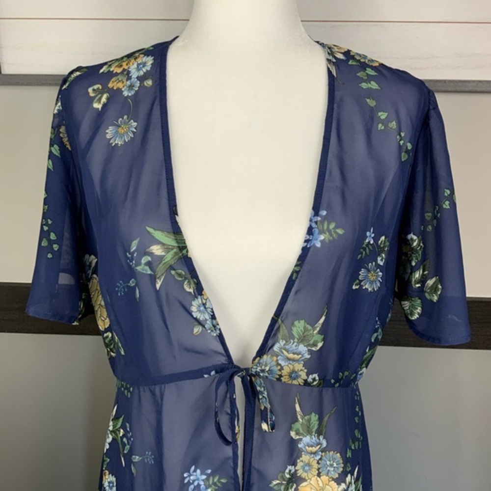 JANETCHUNG tie front long cardigan floral print - Picture 3 of 14